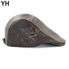 Мужская брендовая бейсбольная Кепка из натуральной кожи, повседневный теплый берет, Кожаная шапка, новинка года, Стильная осенне-зимняя шапка из натуральной воловьей кожи