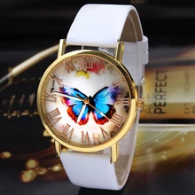 Relojes Mujer 2017 Fashion Women Girl Dress Bracelet Watch Quarzt Clock Butterfly Style Leather Band Analog Quartz Wrist Watch