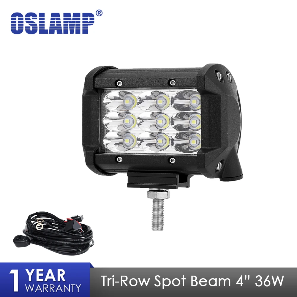 

Oslamp 4" 36W Work Light Tri-Row LED Light Bar Spot Beam Led Bar For 4x4 Truck ATV Trailer Car Offroad Driving Light 12V 24V