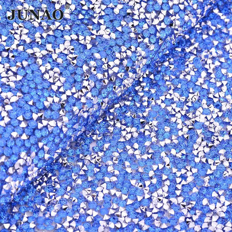 JUNAO 24*40 см самоклеющиеся черные стразы, сетка, отделка, смола, кристалл, ткань, аппликация со стразами, лента для украшения - Цвет: Silver Light Blue