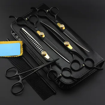 

6 kit professional Japan 7 inch black pet dog grooming hair scissors cutting barber thinning shears hairdressing scissors set