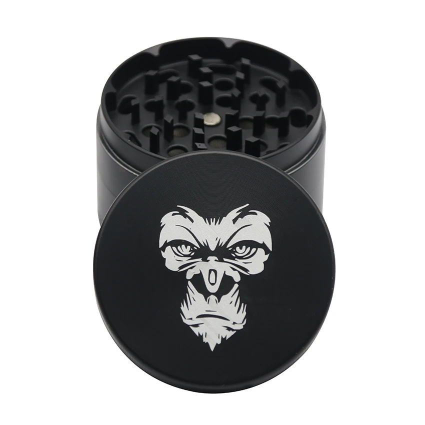 

Metal Zinc Alloy Grinder with Orangutan 50MM 63MM 4 Parts Dry Herb Grinder Black Tobacco Crusher