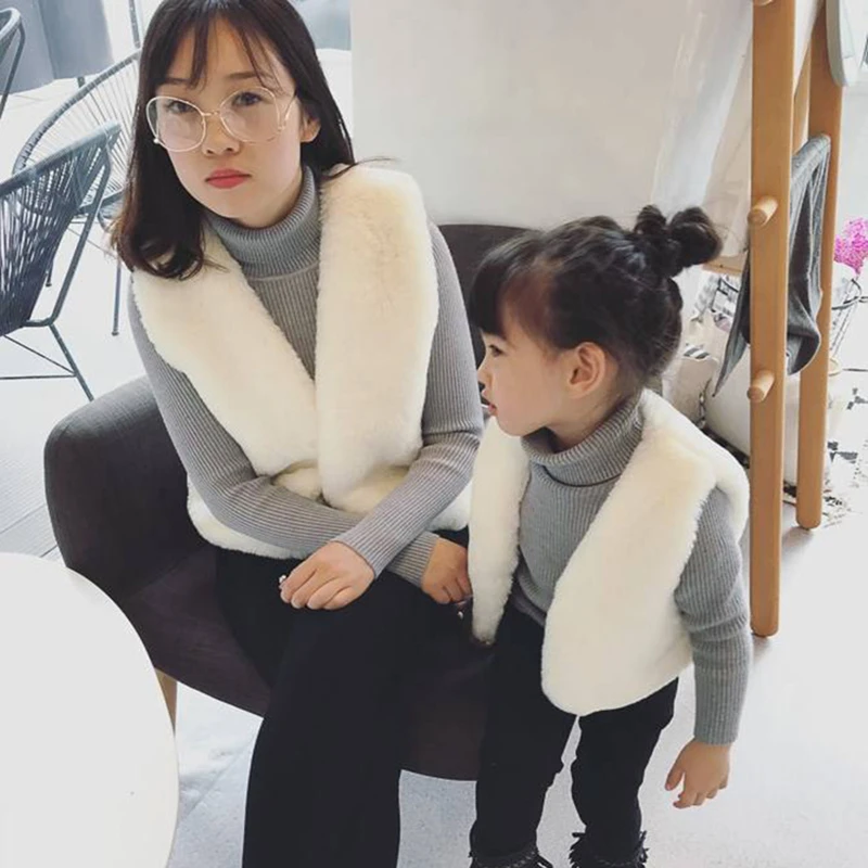 LILIGIRL Family Matching Vests Clothes Winter New Mother Daughter Christmas Faux Fur Imitation Rabbit Fur Vest Jacket Coat