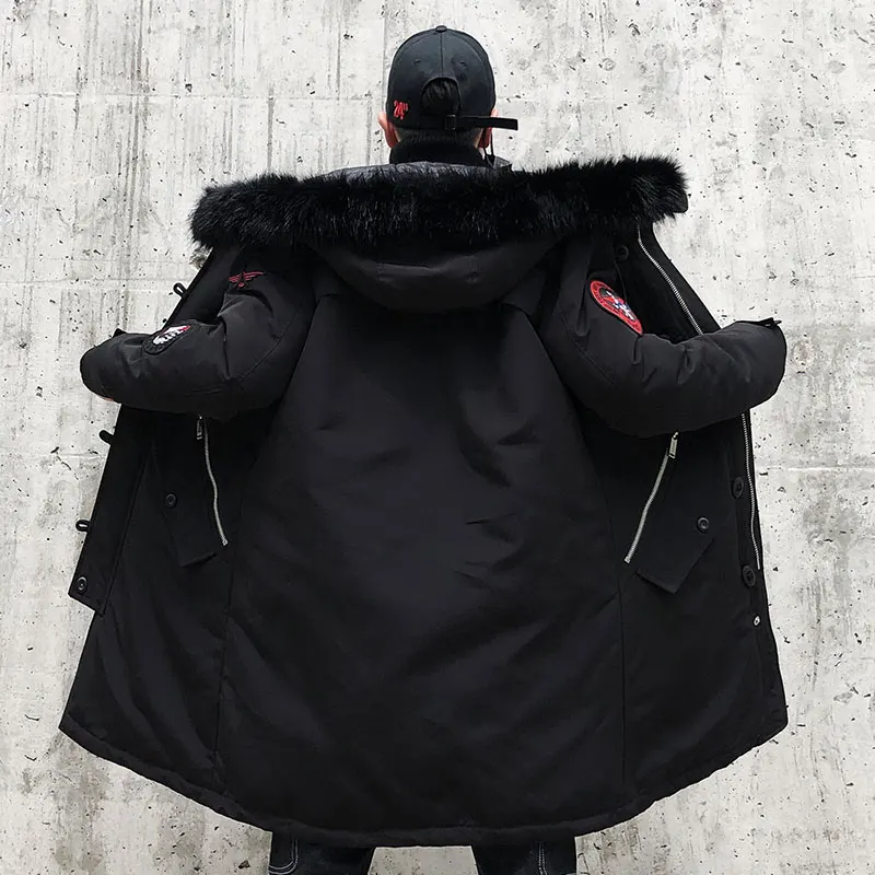 Модная зимняя Новая меховая Мужская куртка, теплое пальто, модная повседневная парка средней длины, утолщенное Мужское пальто для зимы