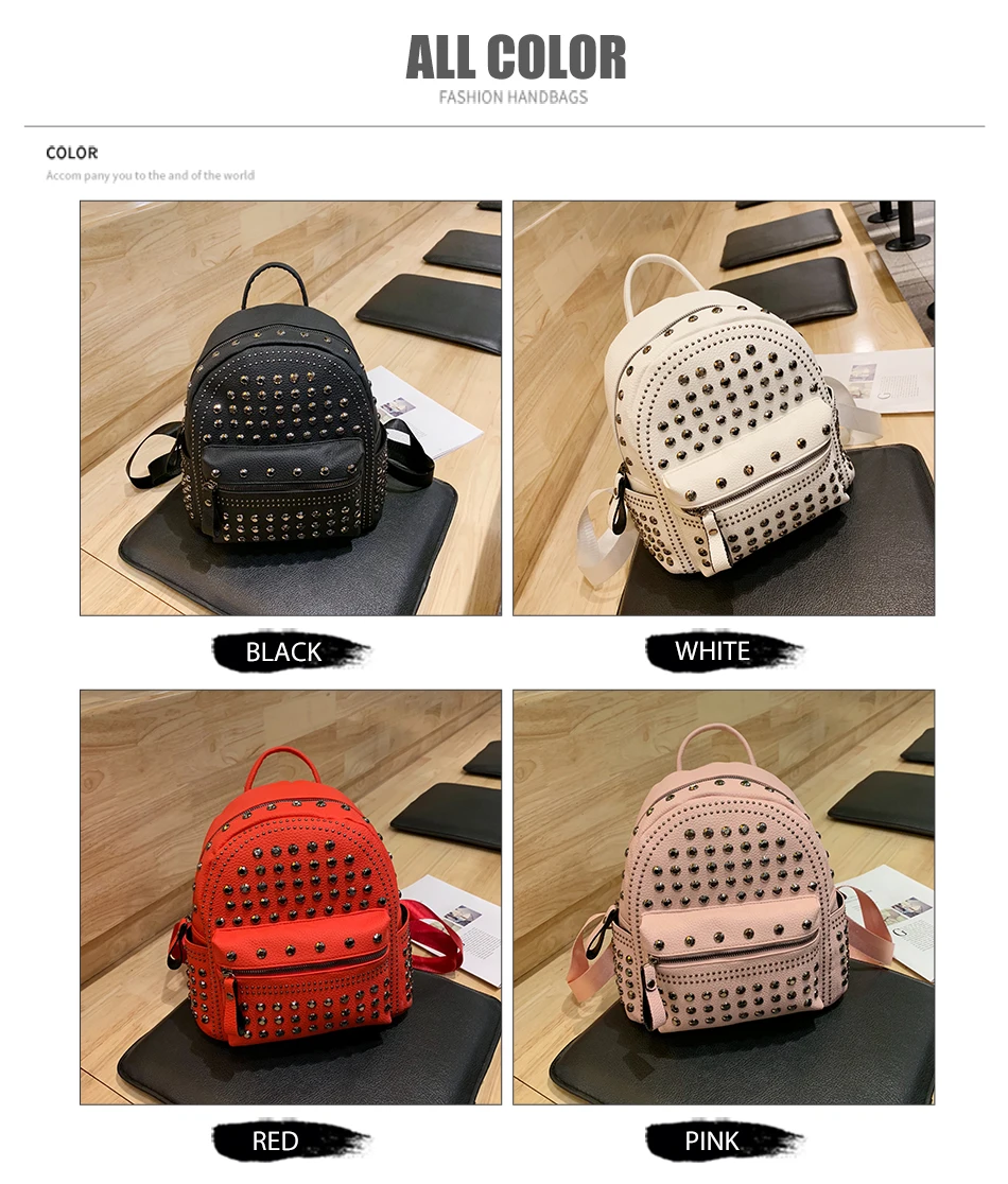 das mulheres daypacks casuais soild zíper rebite