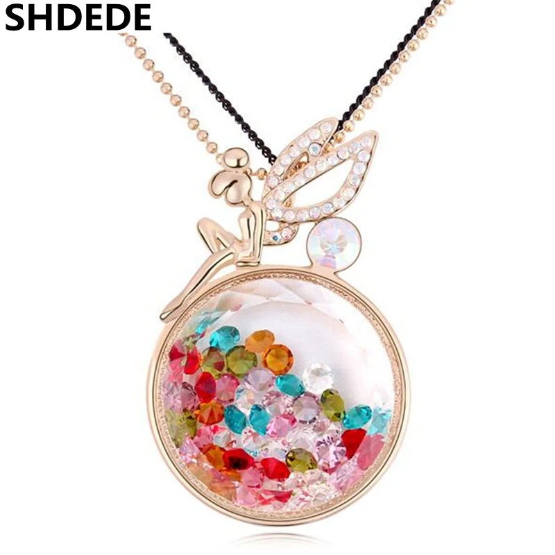 

SHDEDE Austrian Crystal Long Necklaces Pendant Cute Fairy Angel Vintage Fashion Jewelry Sweater Chain Women -11283
