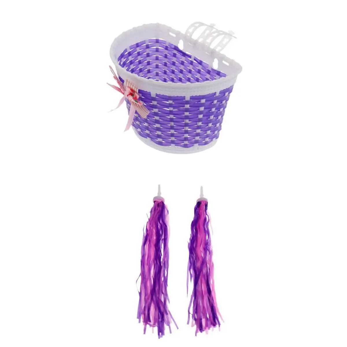 Perfeclan 2019 Girls Bike Front Basket Shopping Holder Case + Bike Scooter Streamers Purple Handlebar Grips Decoration