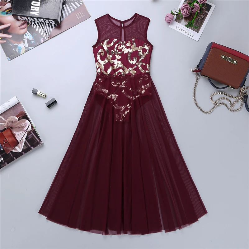 Kids Glittery Ballet Tutu Dress Gymnastics Leotard Dance Girls Floral Sequins Leotard contemporary Dress Lyrical Dance costumes