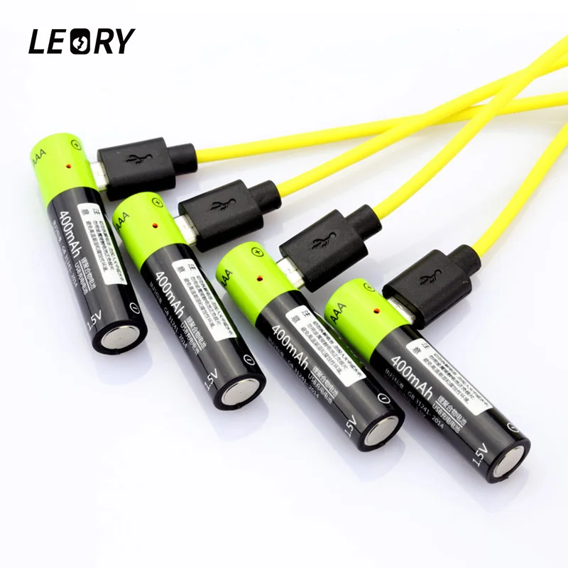 

LEORY 4pcs Znter AAA 1.5V 400mAh USB Lipo Rechargeable Battery Ultra-Efficient AAA Lithium Polymer Li-ion USB Charging Batteries