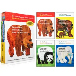 4 pces livro inglês para crianças meu primeiro leitor mini biblioteca: urso marrom, urso marrom, o que você vê? Educacional livro popular