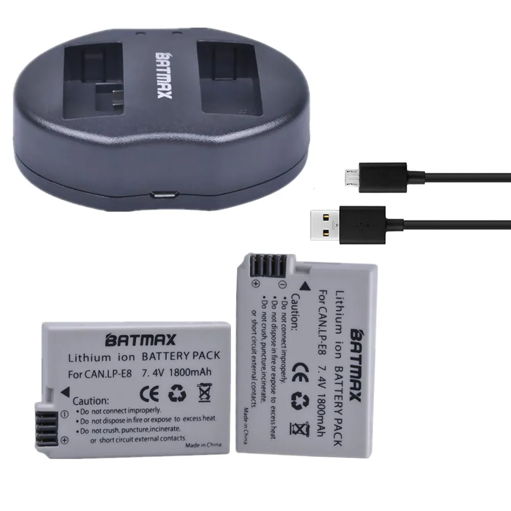 Batmax 2 шт. LP-E8 LPE8 LP E8 камера батарея + двойной USB зарядное устройство для Canon EOS 550D 600D
