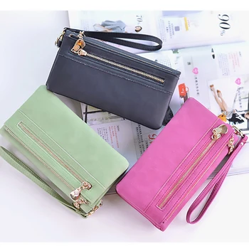 

Women's Purse Luxury Designer Coin Purse Money Bag Card Holders New Ladies' Wristlet Female Long Dull Polish PU Leather Wallet