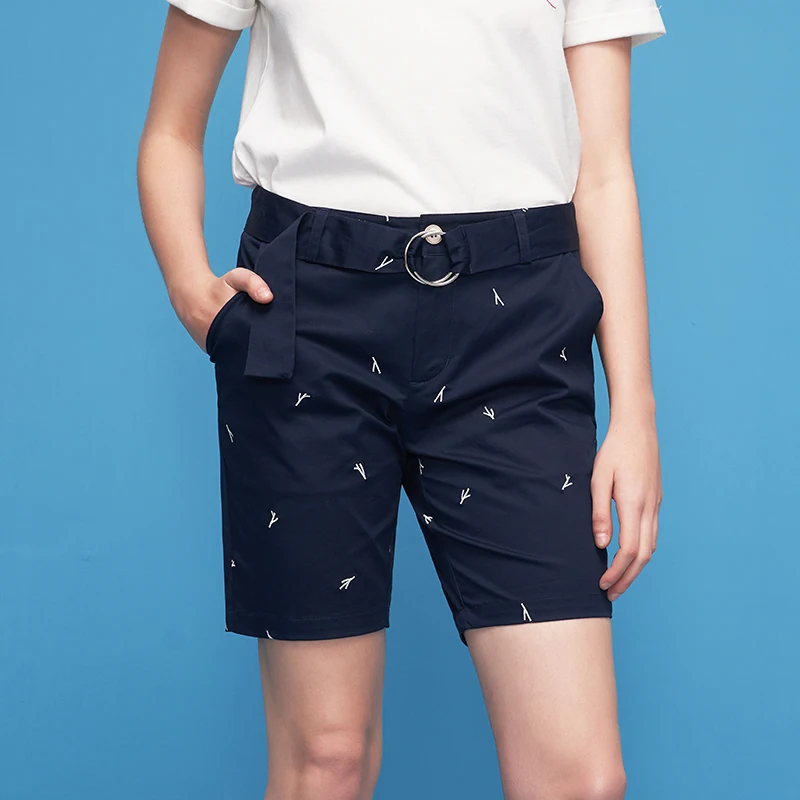 Toyouth Summer New Korean Style Funny branch Embordery straight Shorts women's shorts loose shorts women - Цвет: Royal Blue