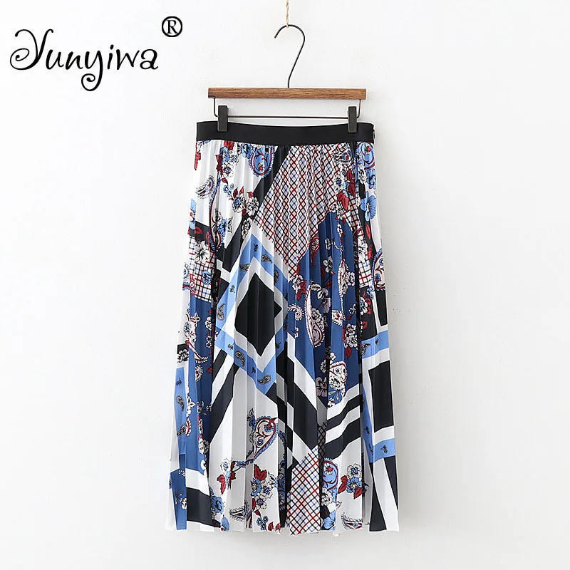 

A-Line Women Skirts Jupe Femme Faldas Mujer Women's New Print Pleated Casual H-shaped Skirt