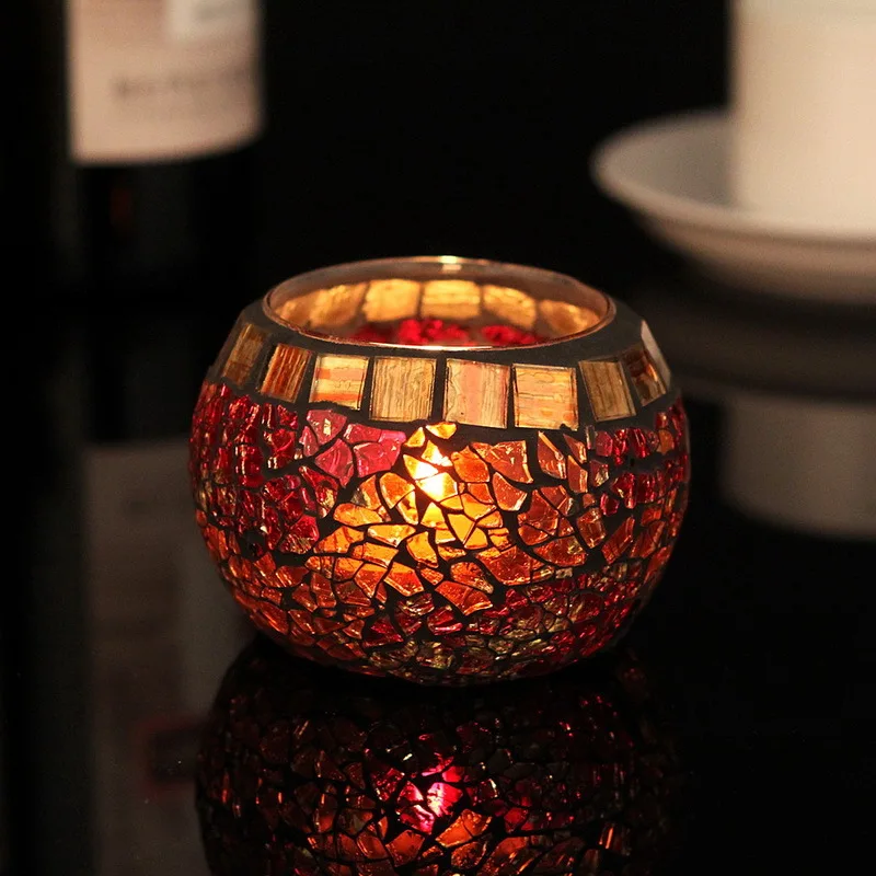 European Romantic Glass Mosaic Candle Holder Wedding Candle Christmas