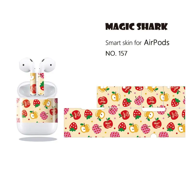 

Magic Shark Fruit Grape Pineapple Orange Berry PVC Shockproof Earphone Case Cover Sticker Film for Apple Airpods 156-165