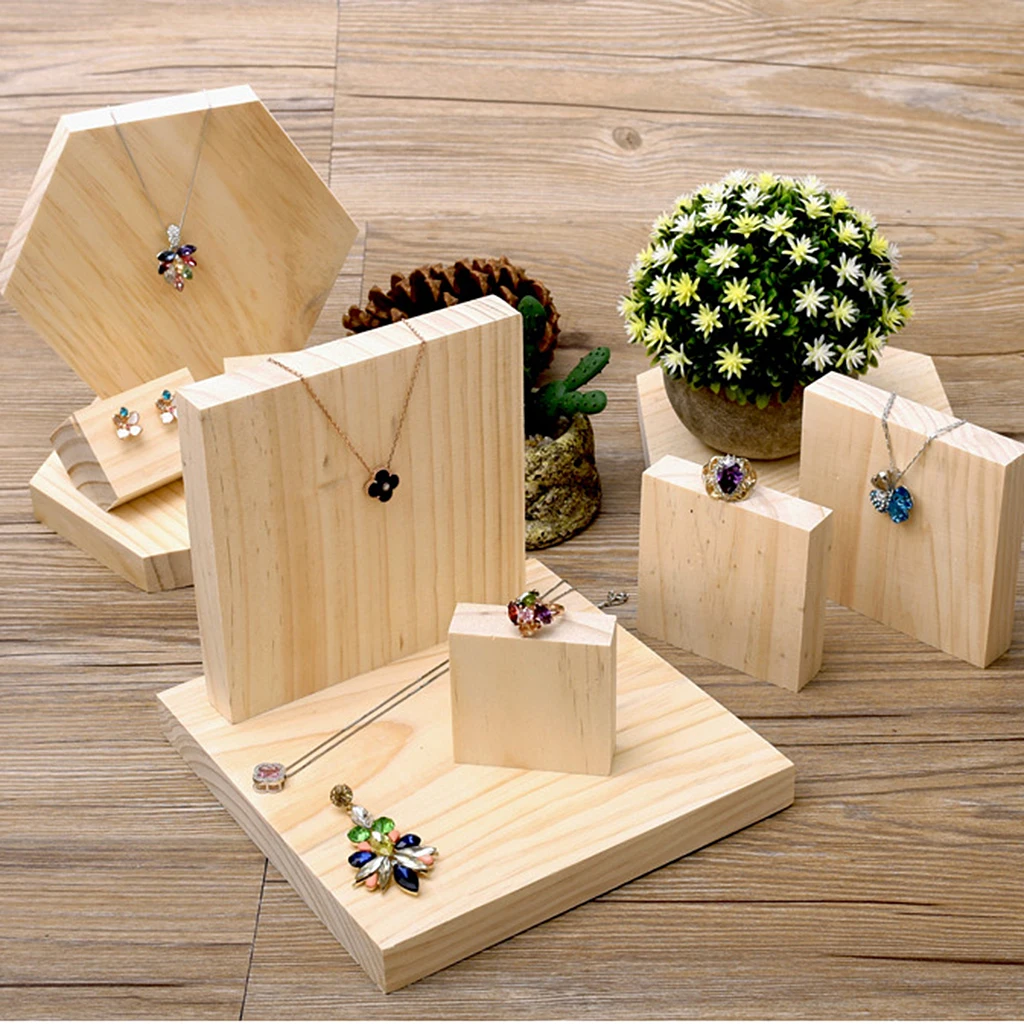 

5pcs/ Set Square Plain Wooden Necklace Earrings Watch Jewelry Display Tray Holder Organizer