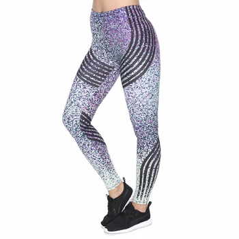 

Glitter Dots Strip Print Women Leggings Fitness Breathable Perspiration Quick Drying Leggins High Elasticity Trouser Pants