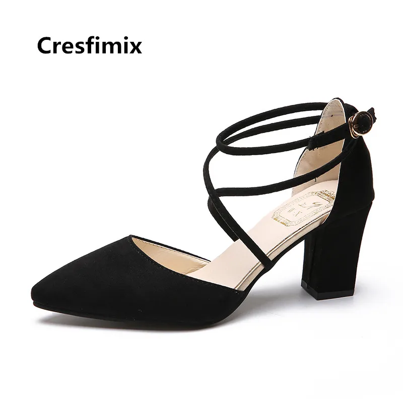 

Cresfimix Lady Black Comfortable Light Weight Square High Heel Shoes Female Spring Grey & Pink Shoes Femmes Hauts Talons E3289