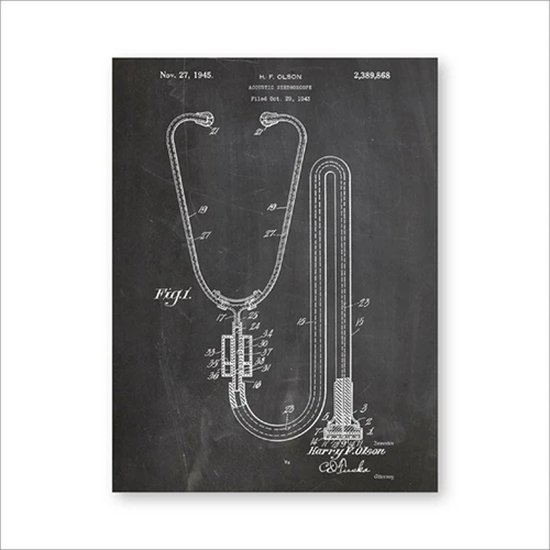 Стетоскоп патент настенное искусство медицинские плакаты печать доктора офисный Декор винтажная синяя печать холст живопись подарок настенные украшения - Цвет: PH3365