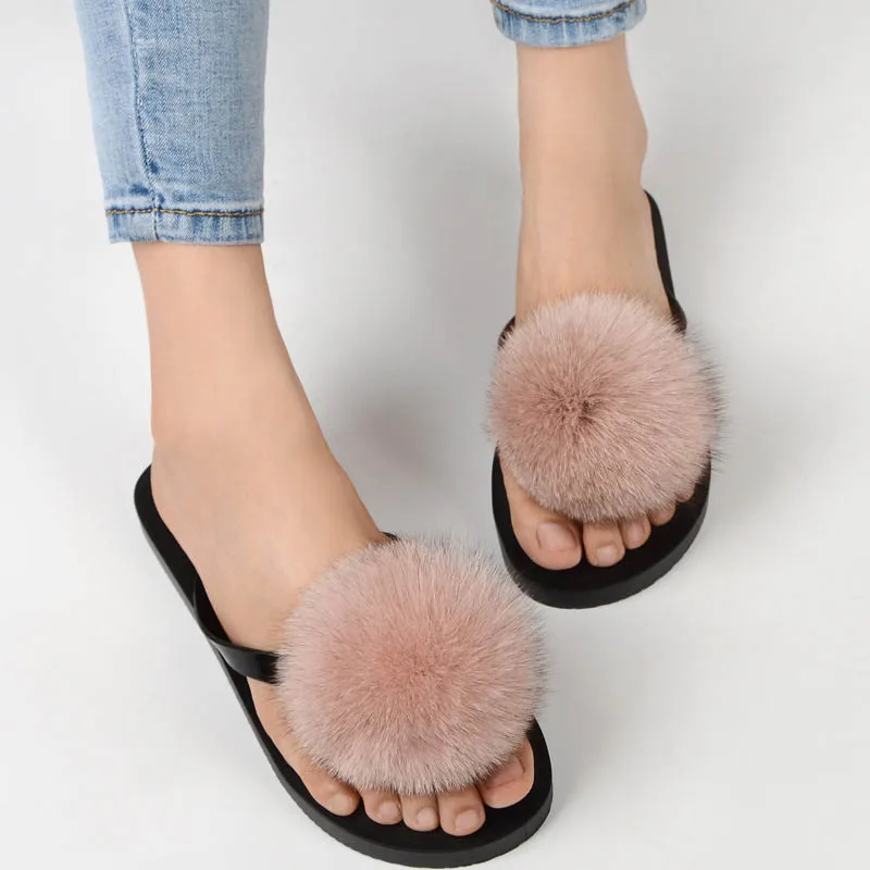 women slippers fox fur pompom (11)