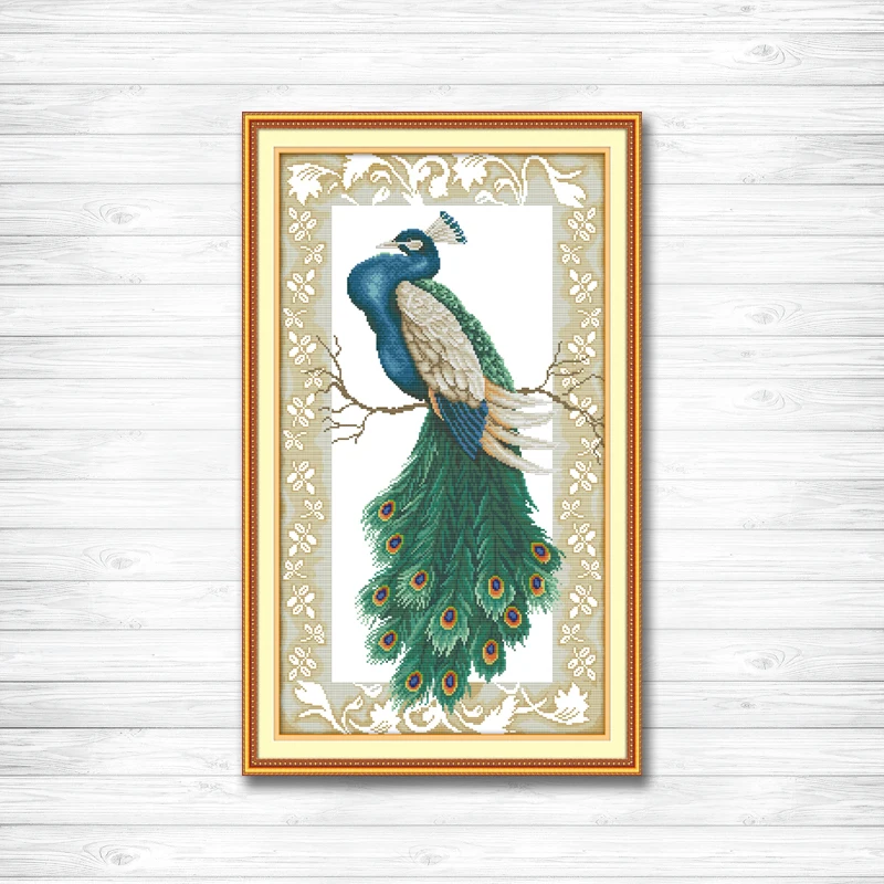 

Colorful Peacock on the branch counted printed on canvas DMC 11CT 14CT Cross Stitch kits needlework Set embroidery animal Style