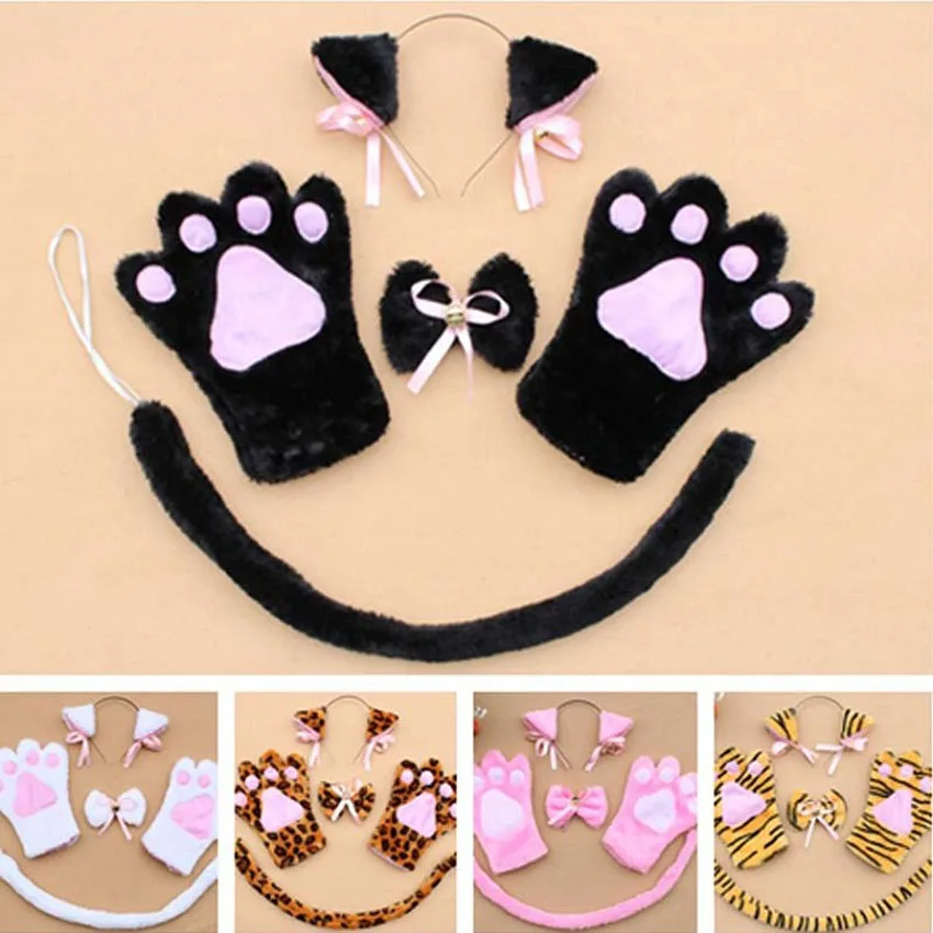 Аниме аксессуары к костюму для Косплей Hairwear Fancy Cat Neko Hairband с комплект с ушами горничной лолиты плюшевая перчатка лапы уши хвост