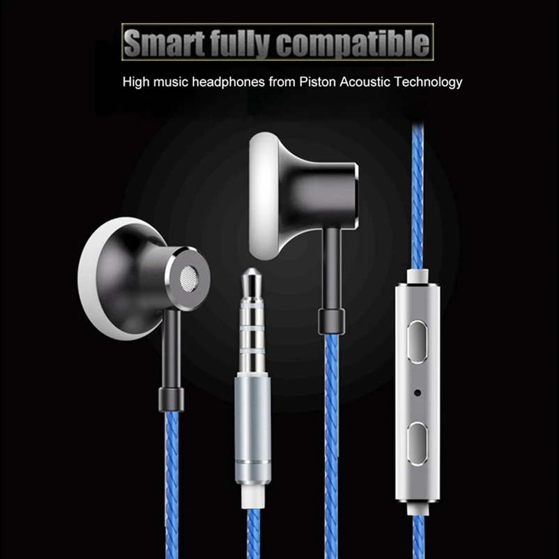 In Ear Earphone Flat Head Metal Headset With Microphone Stereo Earbuds Hifi Bass Headphone for Redmi Note 4X Huawei P10 Computer