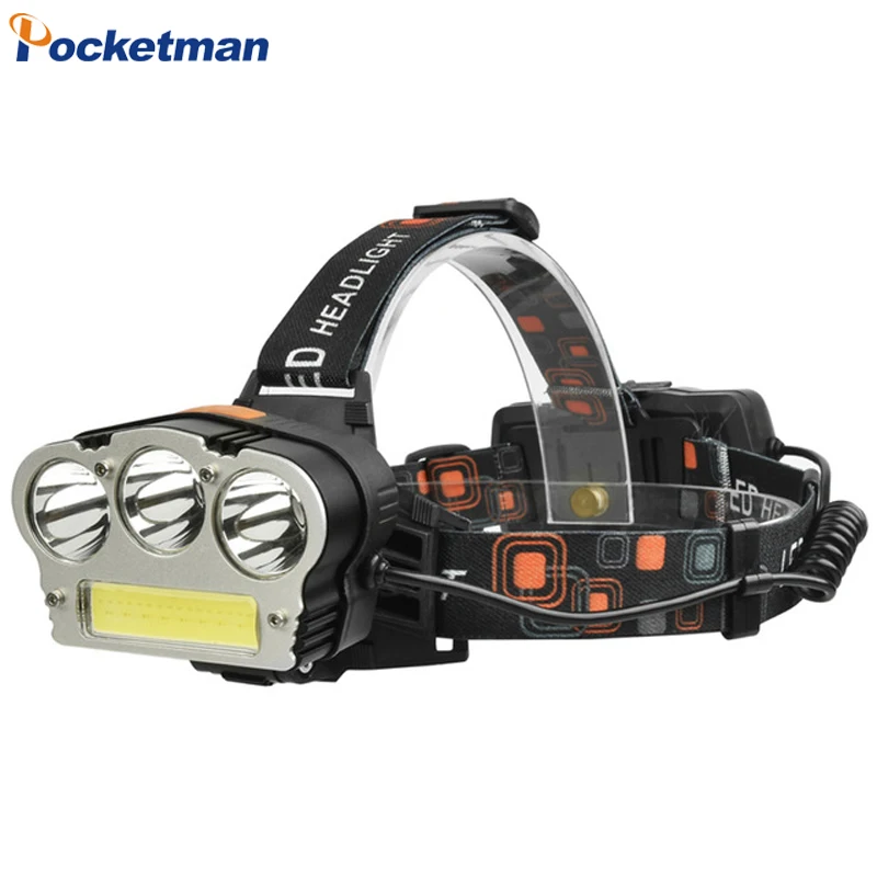

USB Power Led Headlight Headlamp 8000 lumen 3* xml t6+ COB Rechargeable Head Lamp Torch 18650 Battery Hunting Fishing Light