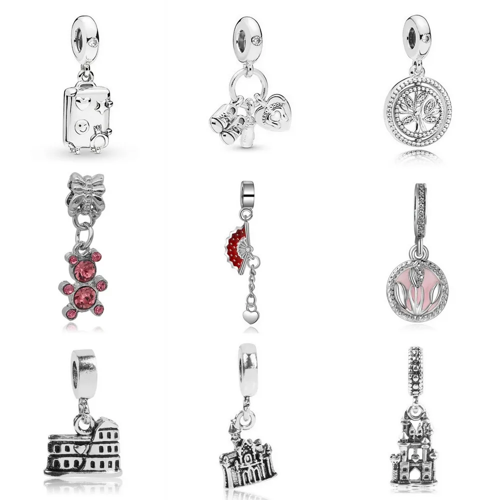 

2019 Fashion Brand Newest tulip bear fan family tree Charm Fit Pandora Beads Bracelet DIY 925 Accessories Jewelry Making