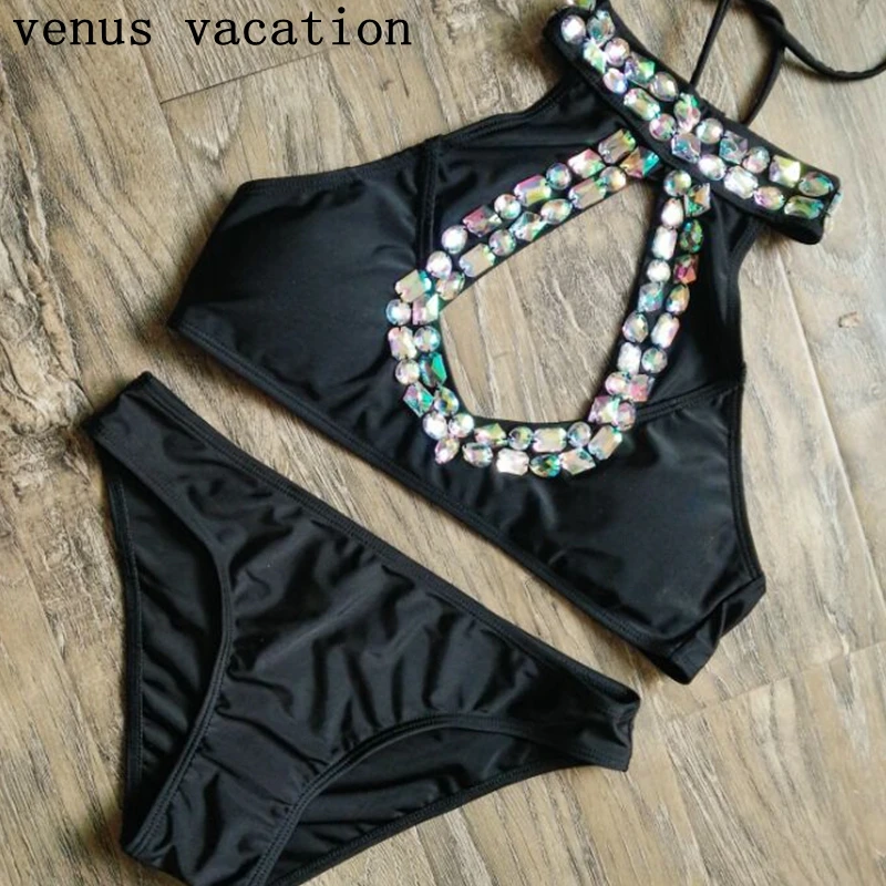 

New Sexy black Bikinis Women Swimsuit Bathing Swim Suit Bikini Set Plus Size Swimwear diamond bikinis set beachwear Brazilian