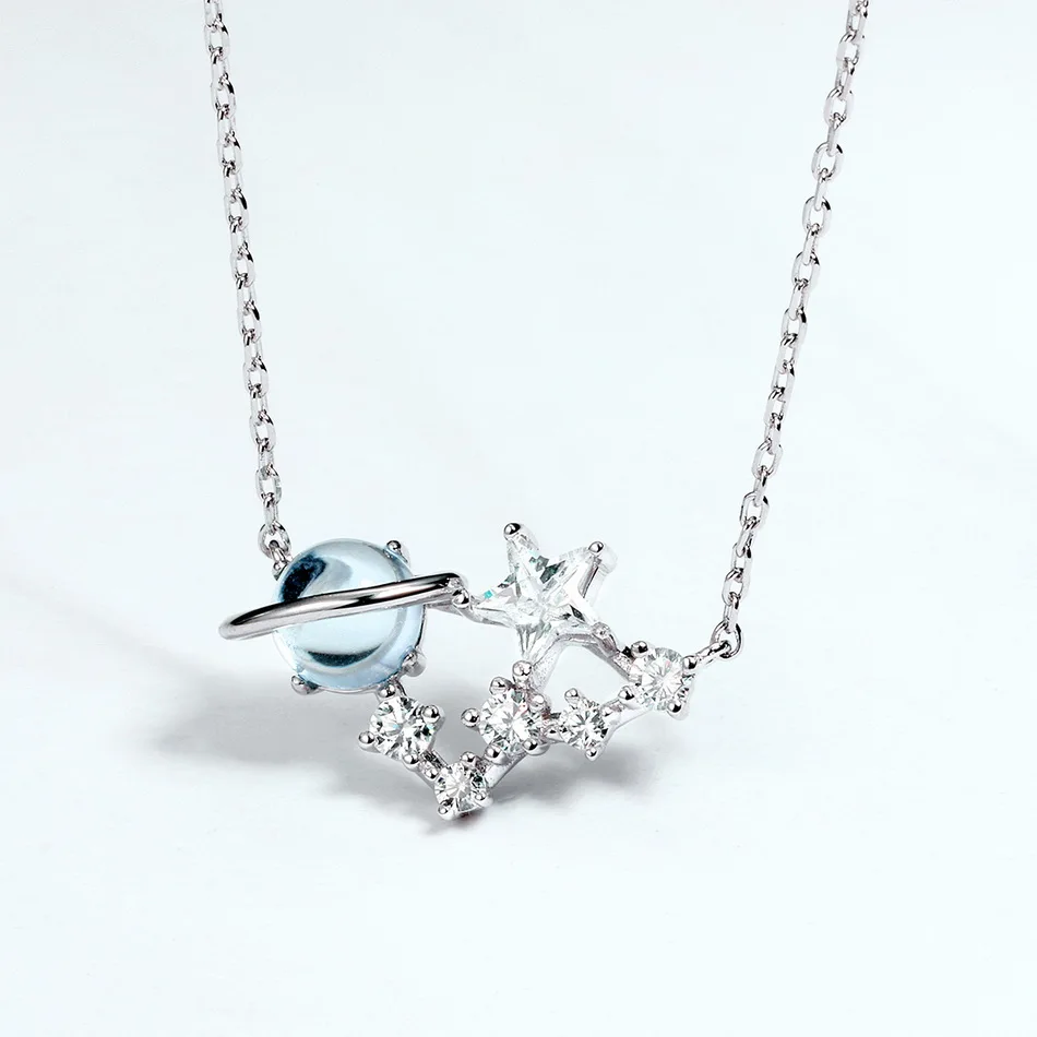ALLLNOEL Настоящее 925 пробы Серебряное ожерелье с подвеской для женщин натуральный Небесно-Голубой топаз Циркон Алмазная звезда серьги в виде планет