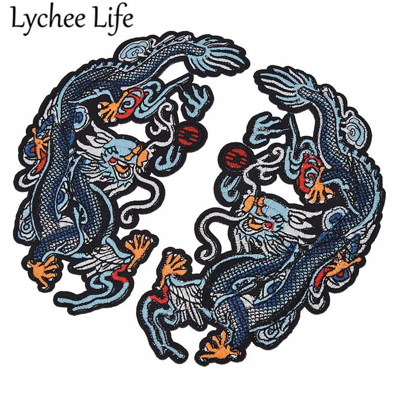 Разноцветные нашивки Lychee Life 2 шт. с вышитыми драконами в китайском стиле ручная