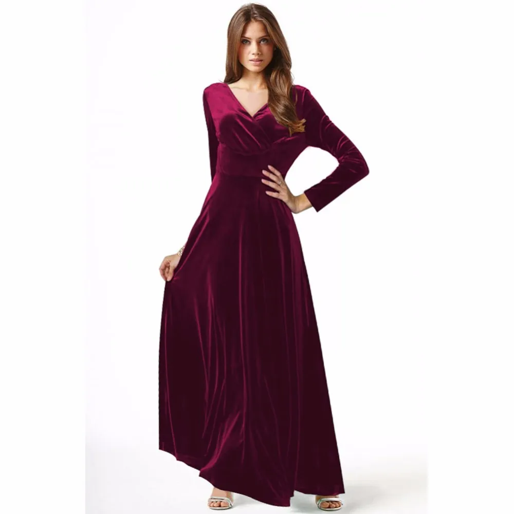 Long sleeve green velvet maxi dresses