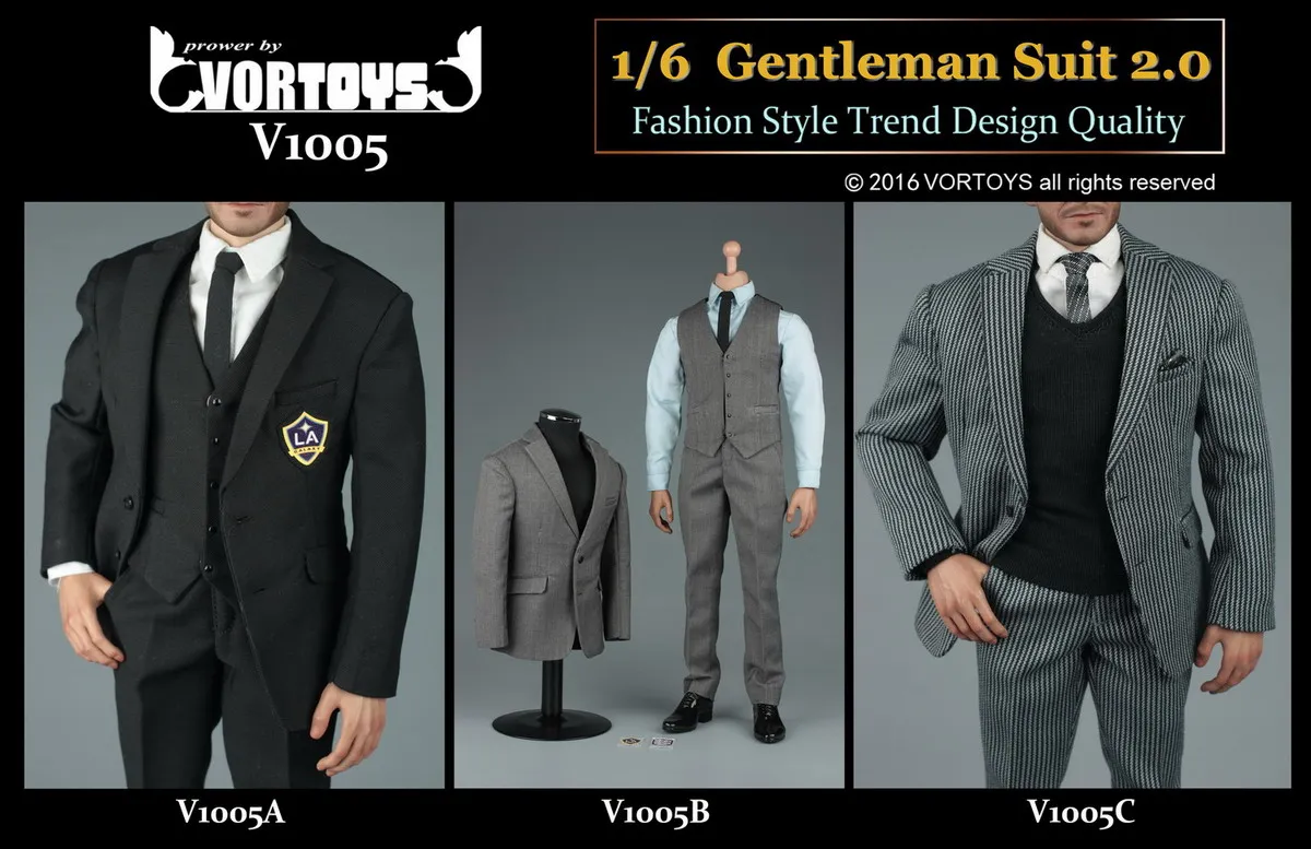 

VORTOYS V1005 1/6 The British Gentleman Suit 2.0 In Black / Gray / Stripe for 12" 007 Beckham Collectible Action Figure DIY