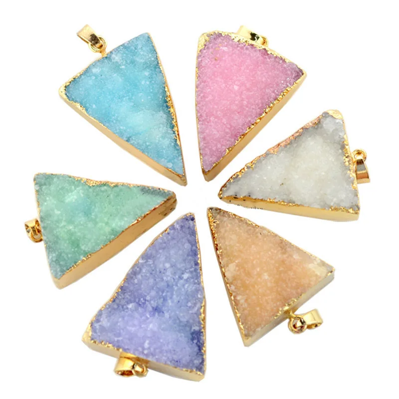 

Irregular Amethys Natural Crystal Pendant Crystal Druzy Pendant Gems triangle Natural Stone Pendant For Jewelry Making 25*32mm
