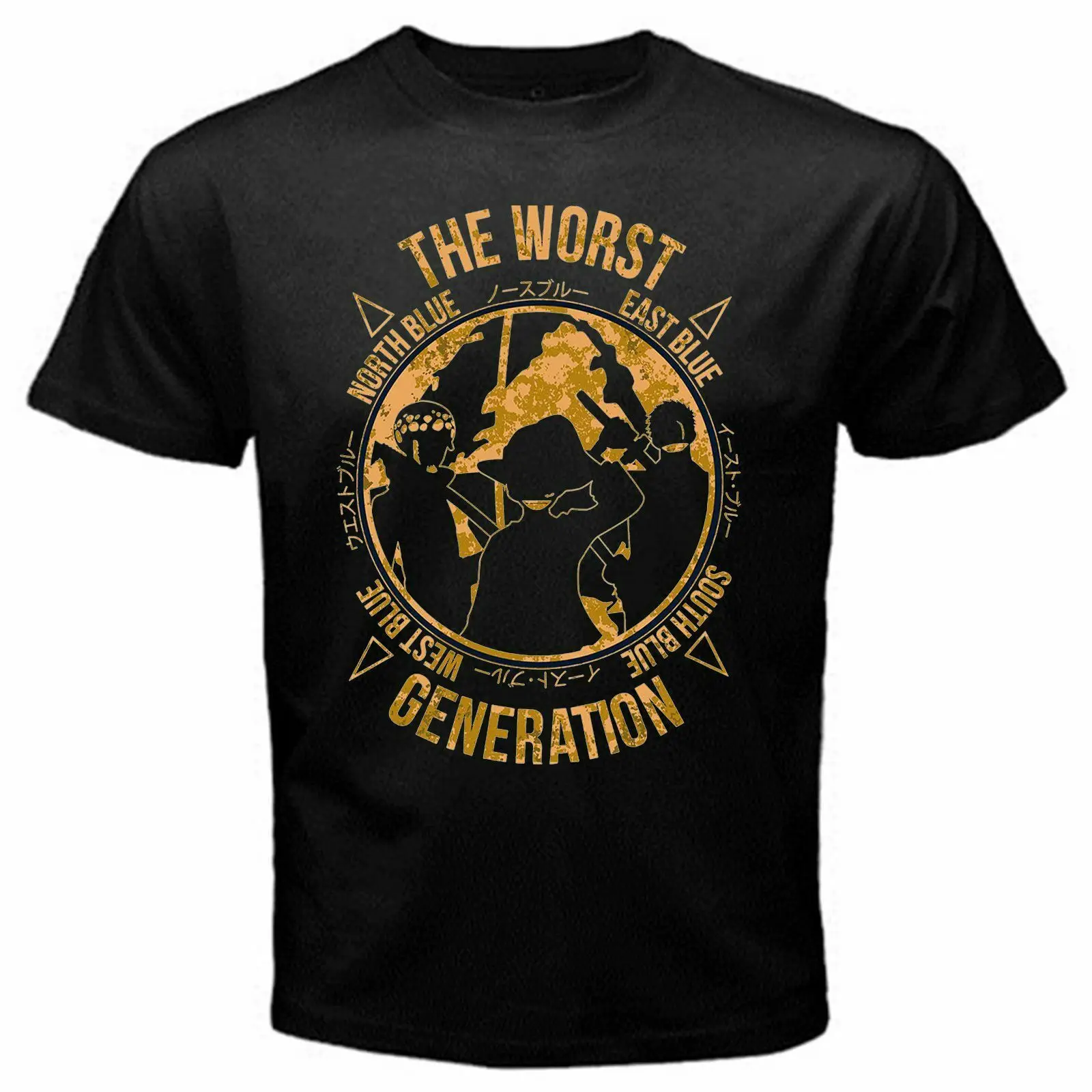 

NEW ONE PIECE WORST GENERATION ANIME LUFFY JAPAN ANIME PIRATE T-SHIRT BLACK