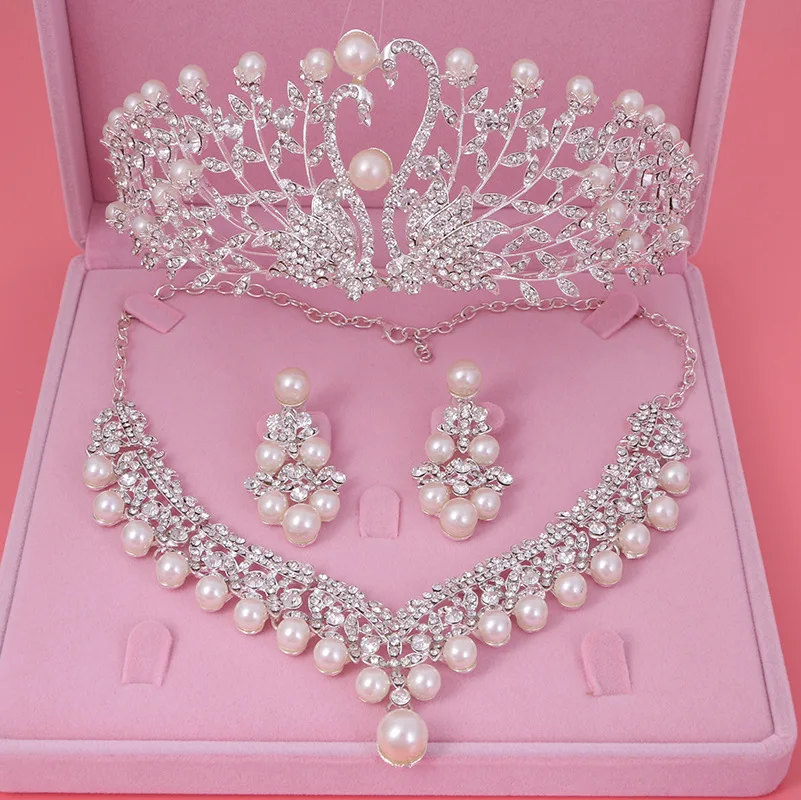 

Gorgeous Wedding Tiara Simulated Pearls Jewelry Diadem Shiny Bridal Crown Big Queen Tiaras Rhinestone Crystal Hair jewelry Sets