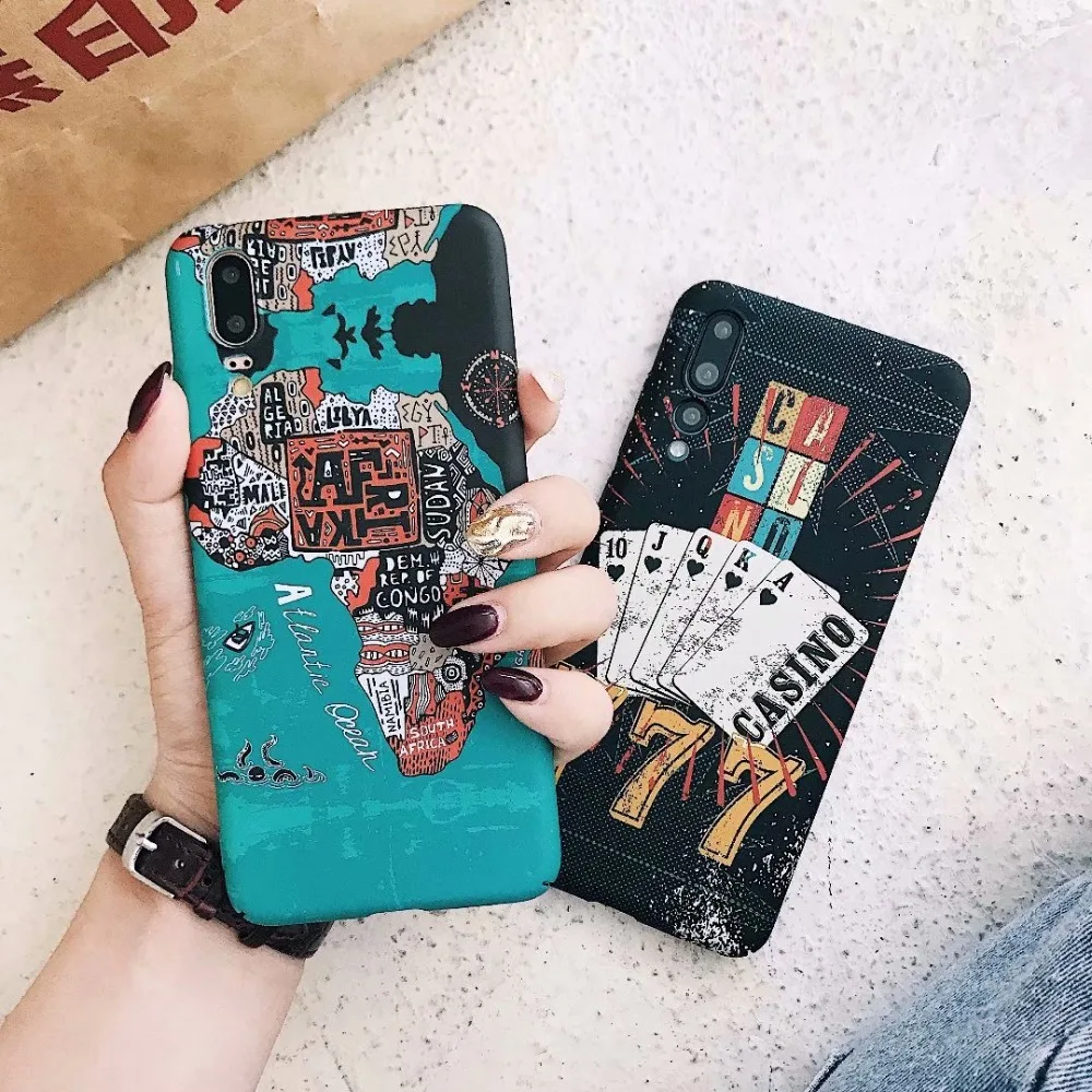 

Vintage Poker Map Case For Huawei P20 Lite Case Matte Hard Case Honor 10 Full Protecive Cover Coque Mate 10 P20 Pro Nova 3e