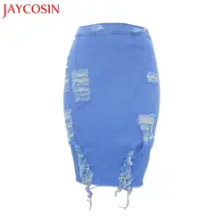 JAYCOSIN женские Высокая Талия рваные джинсовые проблемных Bodycon Карандаш мини джинсовая юбка z0808