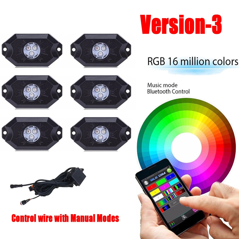 6 Pods RGB Led Rock Lights Multi Color with Bluetooth App Control