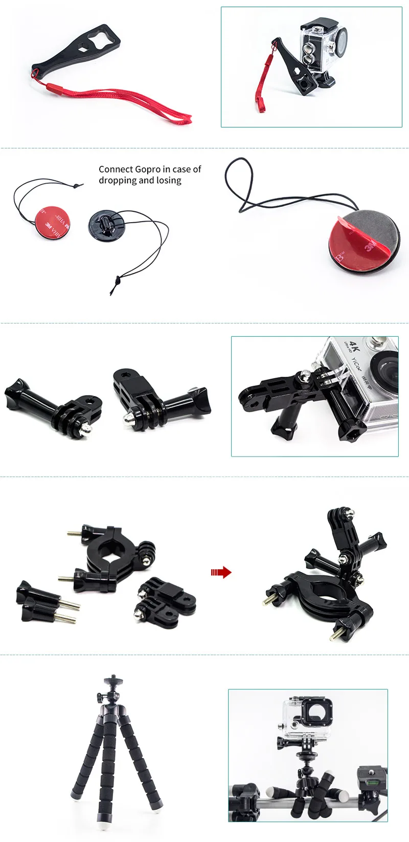 Крепление для штатива винтовой цепи для SJCAM Xiaomi yi 4k mijia Go Pro hero7 6 Gopro 5 4 3 Session Action Sport camera Аксессуары Комплект