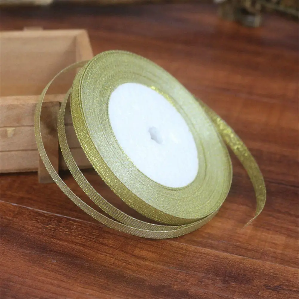 بيع 25 ياردة عيد الميلاد الزخرفية اليدوية شريط حرير 6mm DIY خبز كعكة مربع التعبئة والتغليف الشريط الذهب الفضة الحرير عرض النطاق الترددي حزام