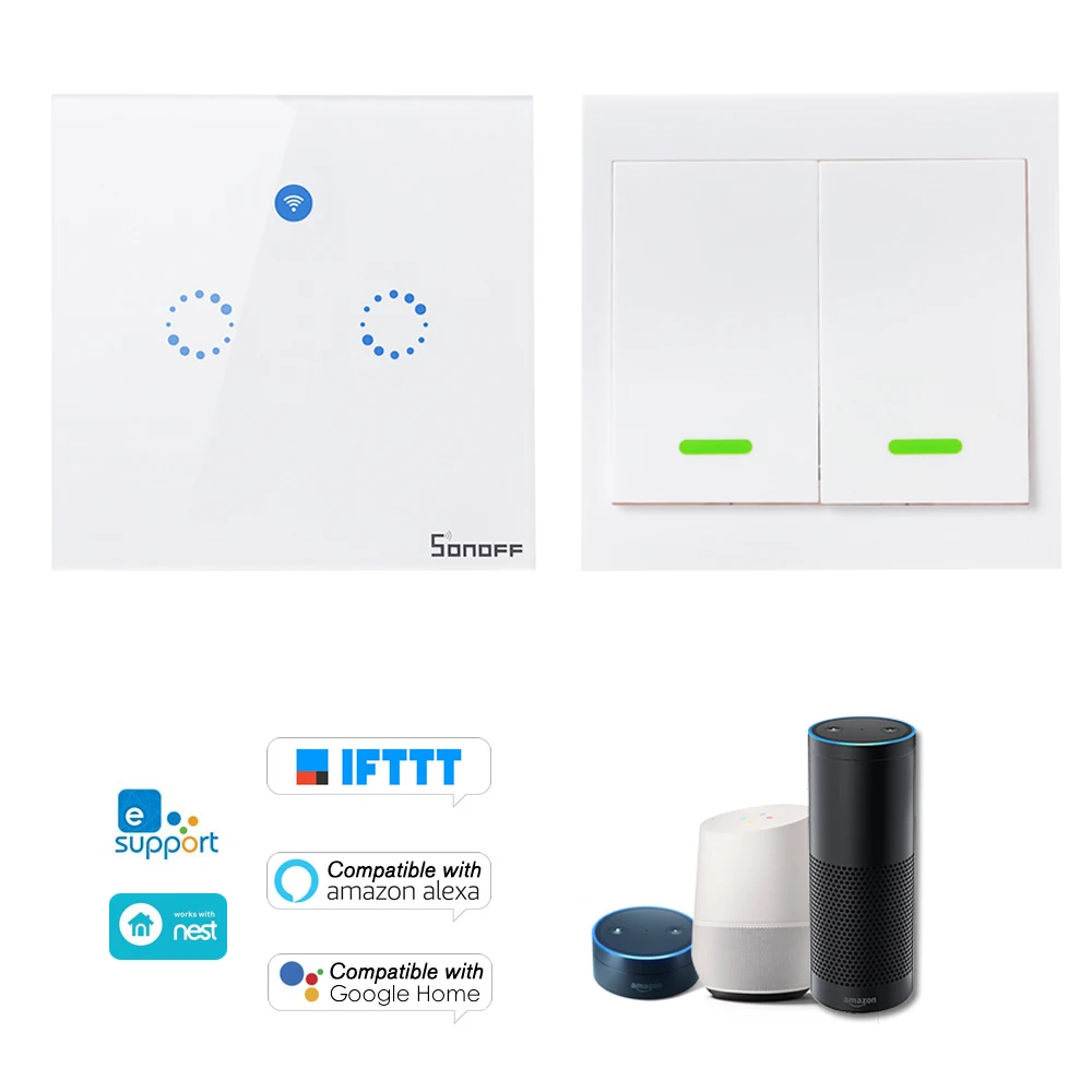 SONOFF T1 EU ITEAD, умный WiFi настенный светильник, 2 комплекта, 433 МГц, RF/APP/Touch, таймер управления для Google/Amazon, беспроводной Радиочастотный пульт