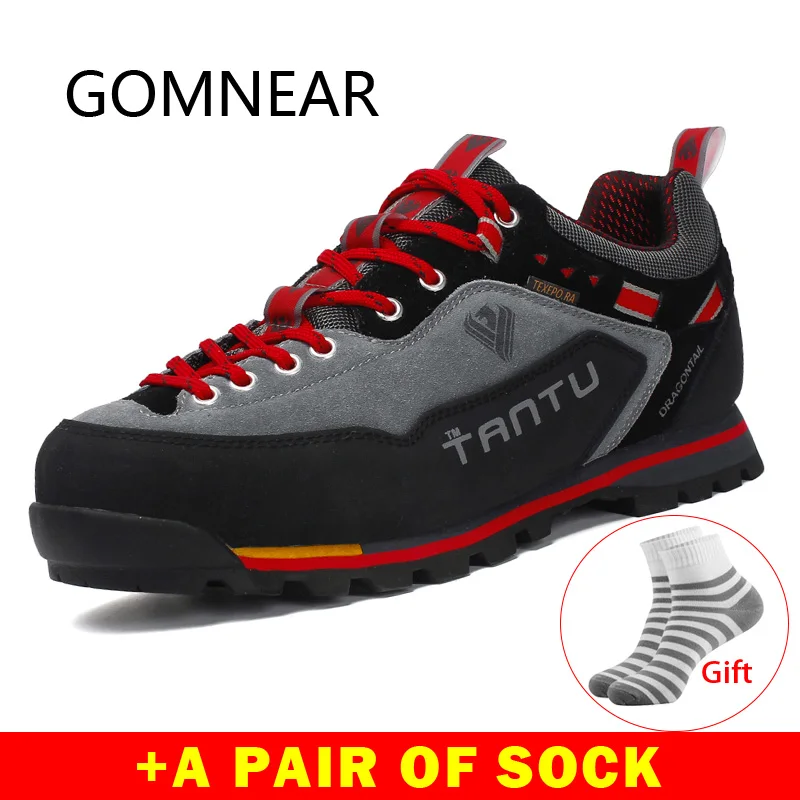 

GOMNEAR Summer Trekking Shoes Men Outdoor Waterproof Men's Leather Hiking Shoes Breathable Climbing Mountain Shoes Sport Sneaker