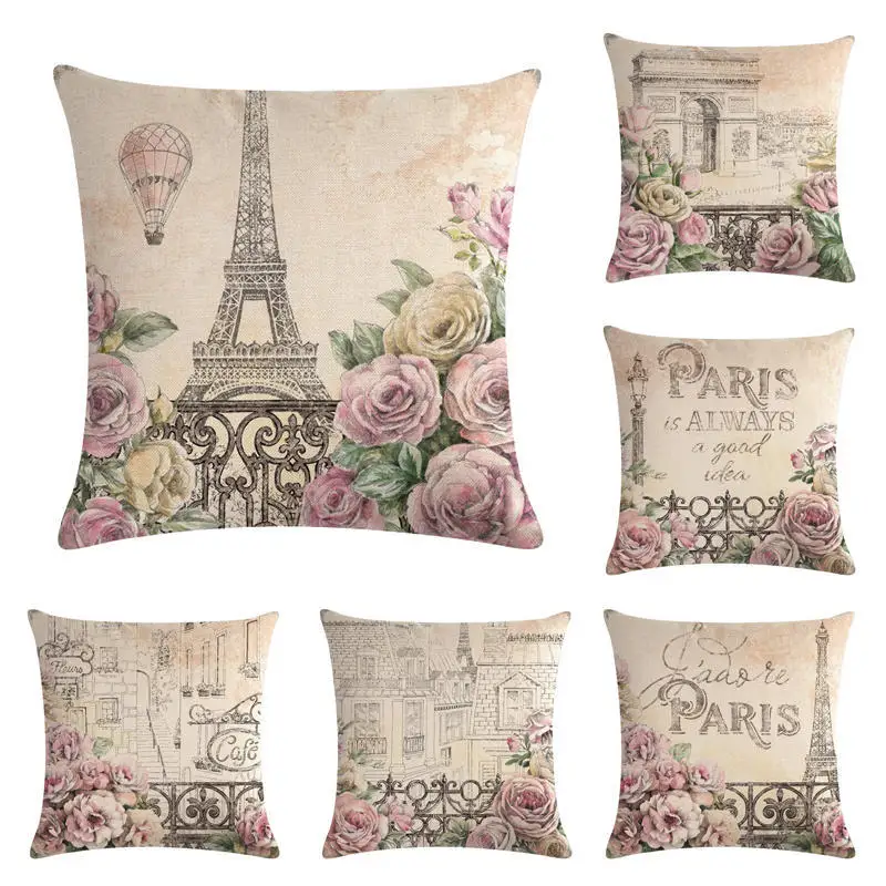 Hot Selling Romantic Paris Series Pillow Cover Automobile