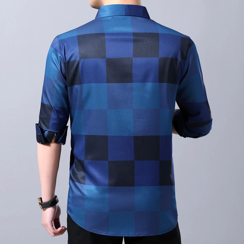 Cena MIACAWOR 2019 nowych moda koszula męska wysokiej jakości Plaid koszule biznesowe w stylu casual slim fit z długim rękawem Camisa społecznej masculina C431