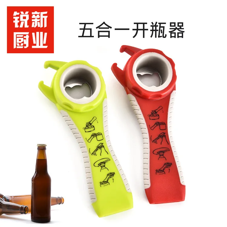 

Multi-functional plastic can opener creative five-in-one bottle opener kitchen tool non-skid beer bottle opener
