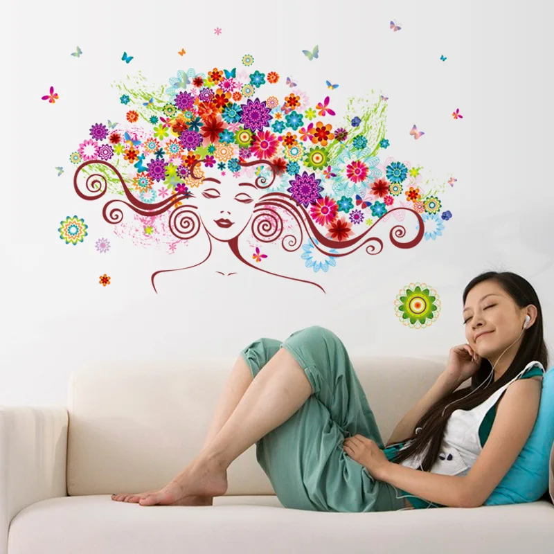 Flower Girl Wall Art Decal Decoration Fashion Romantic Flower Living