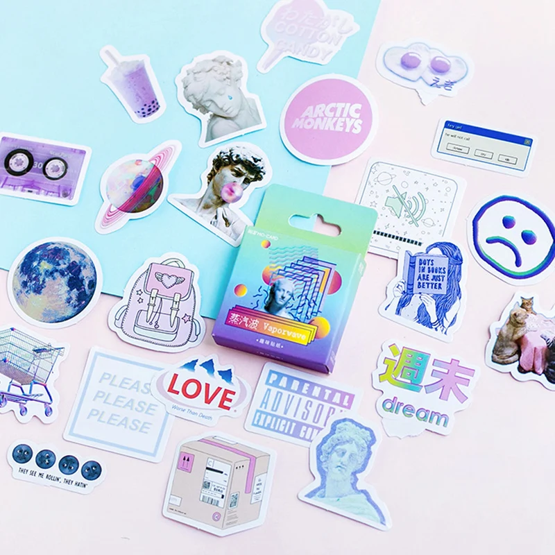 Cartoon Steam Wave Diary Album Decor Stickers DIY Stationery Making Supplies Creative Vaporwave Pattern Scrapbooking Sticker | Дом и сад